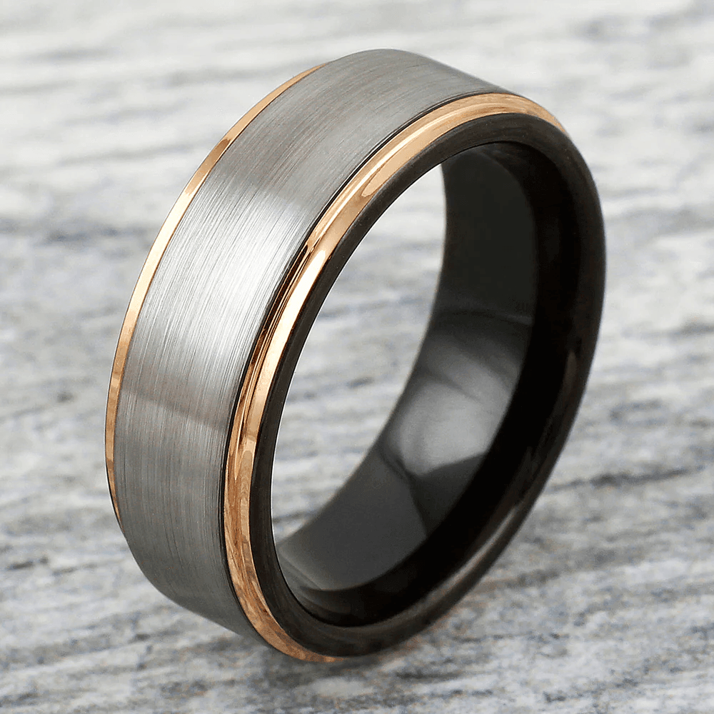 Silver and Rose Gold Wedding Band Ring - Tungsten Engagement Band for Men & Women 6mm - Jewelry Store by Erik Rayo