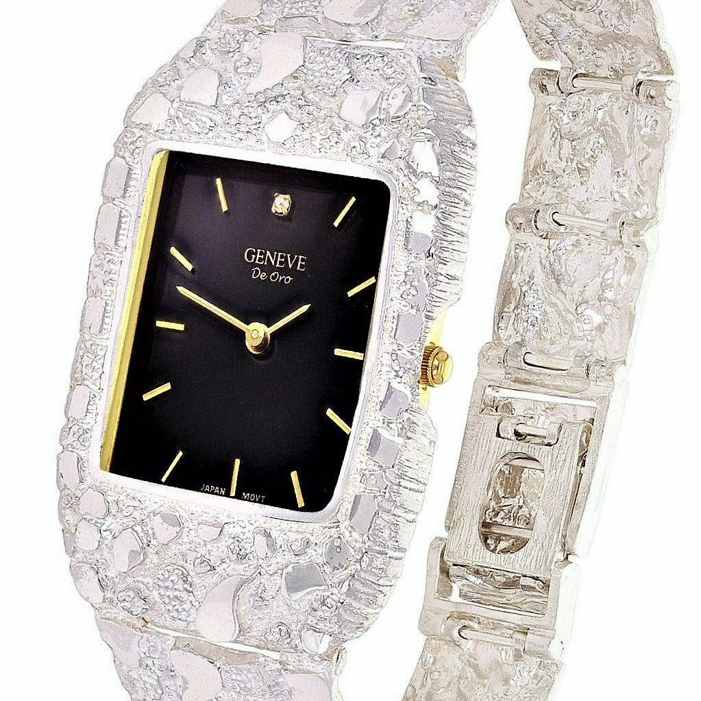 925 Sterling Silver Nugget Link Geneve with Diamond Watch 8.5-9 53g - Jewelry Store by Erik Rayo