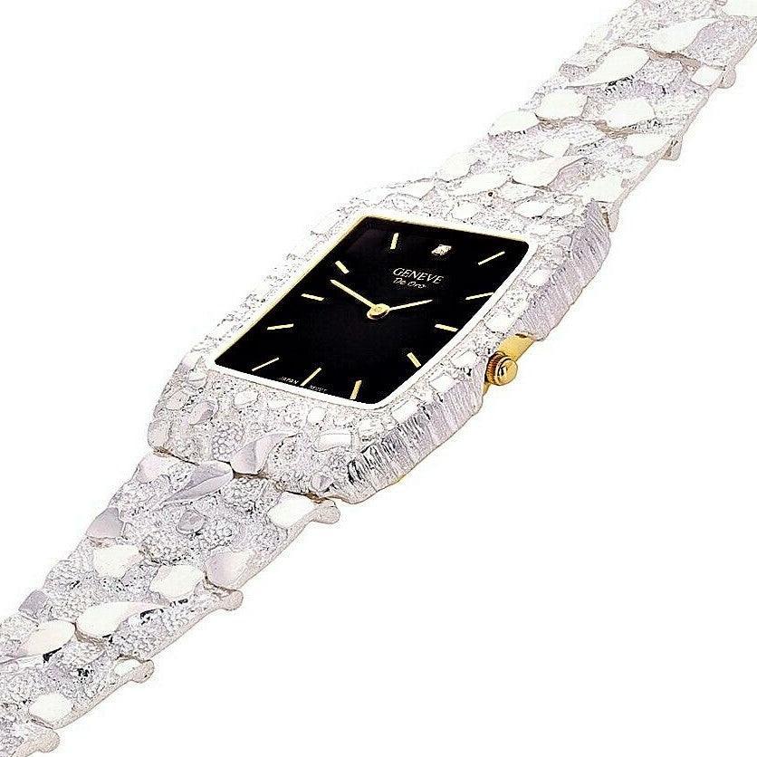 925 Sterling Silver Nugget Link Geneve with Diamond Watch 8.5-9 53g - Jewelry Store by Erik Rayo