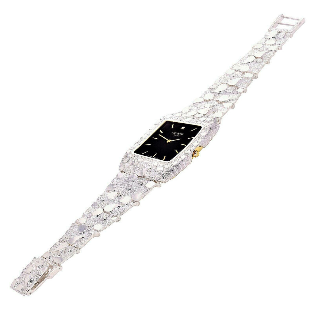 925 Sterling Silver Nugget Link Geneve with Diamond Watch 8.5-9 53g - Jewelry Store by Erik Rayo