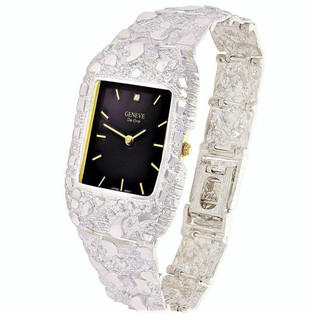 925 Sterling Silver Nugget Link Geneve with Diamond Watch 8-8.5 50g - Jewelry Store by Erik Rayo