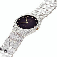 Load image into Gallery viewer, 925 Sterling Silver Nugget Wrist Watch Geneve Real Diamonds Watch 8.5- Straight Band 70.4g - Jewelry Store by Erik Rayo
