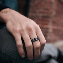 Load image into Gallery viewer, 6mm Blue and Black Wedding Band Ring - Unisex Wedding Rings Brushed Finis

