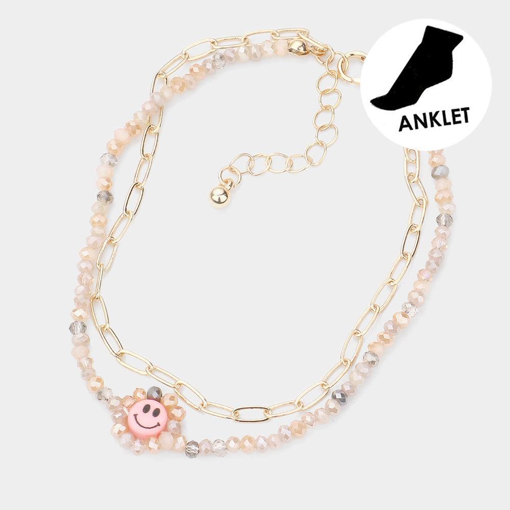Smile Accented Double Layered Anklet