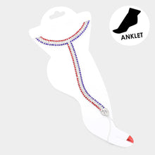 Load image into Gallery viewer, American USA Flag Rhinestone Pave Anklet
