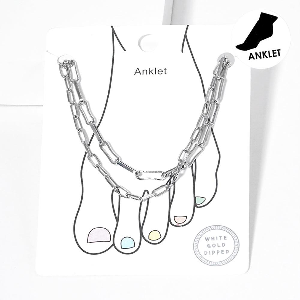 Gold White Gold Dipped Open Metal Oval Link Double Layered Anklet