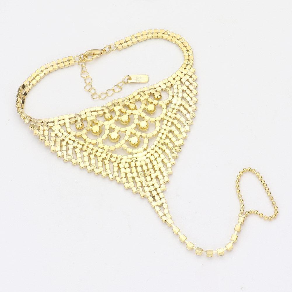 Gold Round Stone Accented Rhinestone Net Toe Ring Evening Anklet - Jewelry Store by Erik Rayo