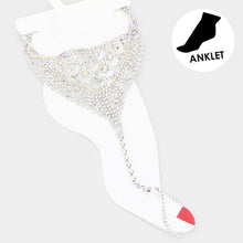 Load image into Gallery viewer, Silver Round Stone Accented Rhinestone Net Toe Ring Evening Anklet
