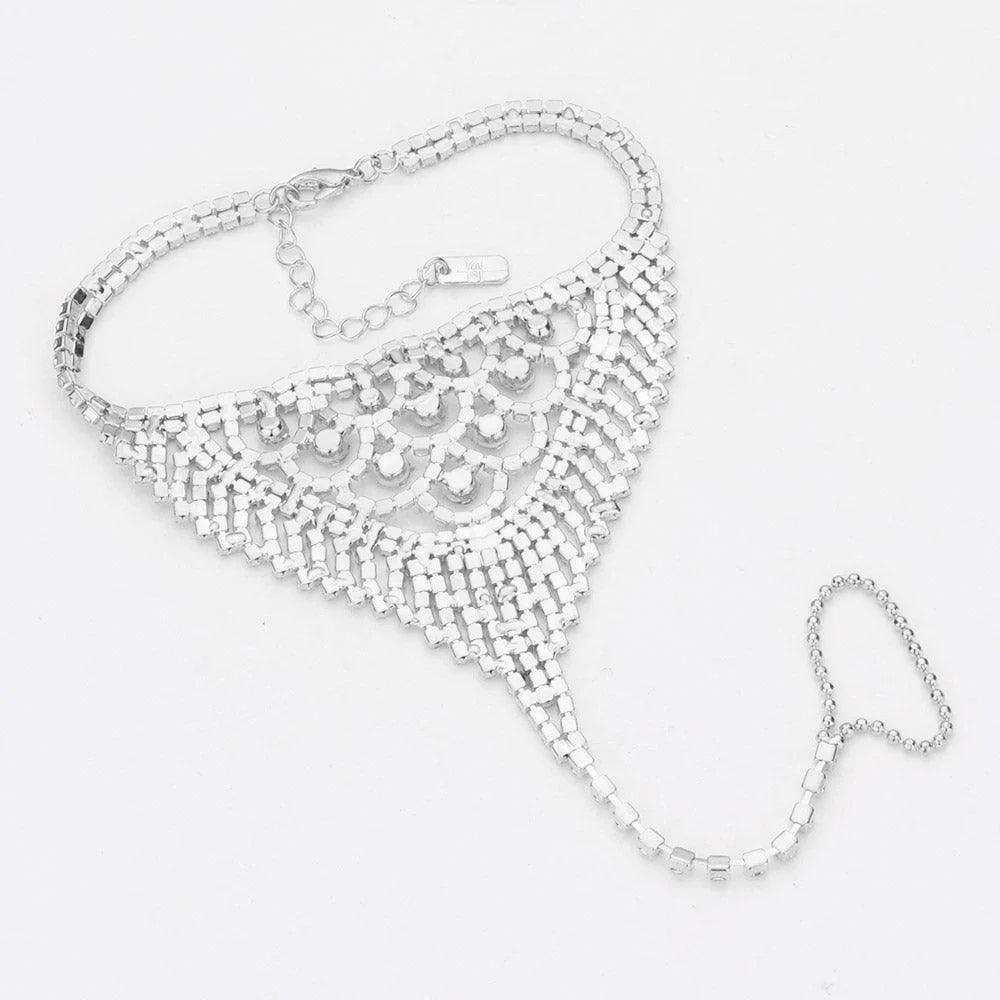 Silver Round Stone Accented Rhinestone Net Toe Ring Evening Anklet - Jewelry Store by Erik Rayo