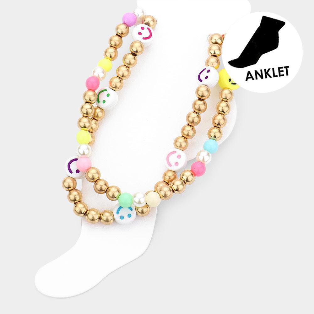 2PCS - Smile Accented Metal Ball Stretch Anklets - Jewelry Store by Erik Rayo