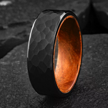 Load image into Gallery viewer, Wedding Band Ring Black Brushed Hammered Tungsten Carbide Ring with Rosewood
