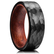 Load image into Gallery viewer, Wedding Band Ring Black Brushed Hammered Tungsten Carbide Ring with Rosewood
