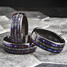 Load image into Gallery viewer, Unique Black Meteorite Tungsten Carbide Wedding Band Ring for Men &amp; Women – Blue Sandstone &amp; Meteorite Space Galaxy Design
