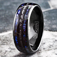 Load image into Gallery viewer, Unique Black Meteorite Tungsten Carbide Wedding Band Ring for Men &amp; Women – Blue Sandstone &amp; Meteorite Space Galaxy Design
