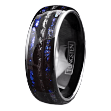 Load image into Gallery viewer, Unique Black Meteorite Tungsten Carbide Wedding Band Ring for Men &amp; Women – Blue Sandstone &amp; Meteorite Space Galaxy Design
