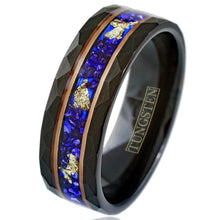 Load image into Gallery viewer, Black Tungsten Carbide Wedding Band Ring for Men for Women Blue Opal and 24K Gold Leaf
