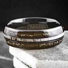 Load image into Gallery viewer, Black Meteorite Wedding Band Ring for Men Tungsten Carbide Ring Deer Antler
