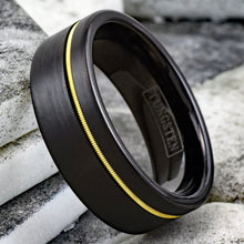 Load image into Gallery viewer, Wedding Band Rings Tungsten Carbide Black Brushed Offset Guitar String Ring for Men
