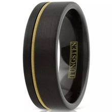 Load image into Gallery viewer, Wedding Band Rings Tungsten Carbide Black Brushed Offset Guitar String Ring for Men
