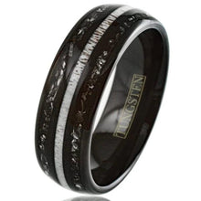Load image into Gallery viewer, Black Meteorite Wedding Band Ring for Men Tungsten Carbide Ring Deer Antler
