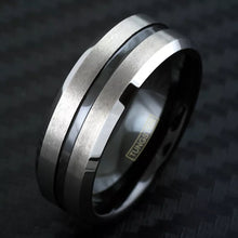Load image into Gallery viewer, Silver Black Tungsten Carbide Wedding Band Ring for Men &amp; Women – Brushed Black Stripe Design
