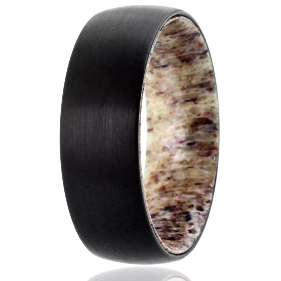 Wedding Band Ring for Men Black Tungsten Carbide Deer Antler Inside Wedding Band Ring - Jewelry Store by Erik Rayo