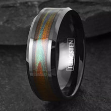 Load image into Gallery viewer, Wedding Band Ring Black Tungsten Carbide Green &amp; Red Flowing Sand Ring for Men
