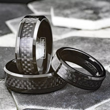 Load image into Gallery viewer, Wedding Band Ring for Men Black Tungsten Carbide Ring Black Carbon Fiber
