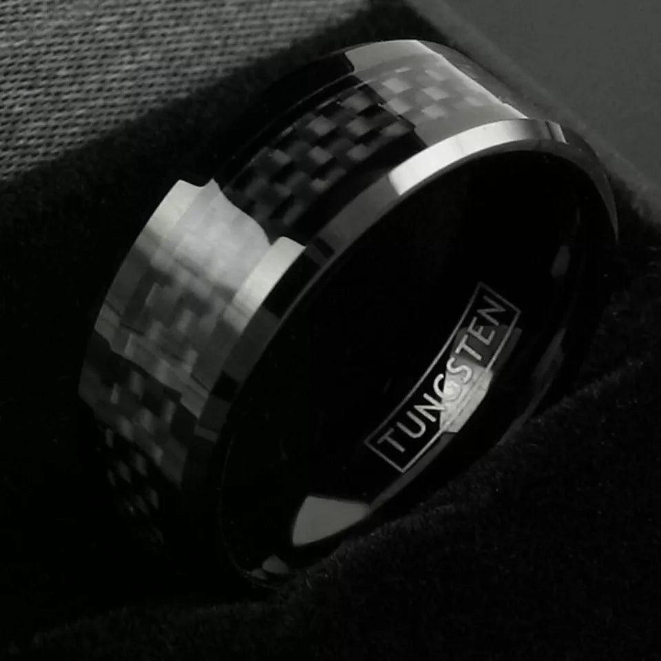 Unique Black Tungsten Carbide Wedding Band Ring for Men & Women – Black Carbon Fiber Inlay Design - Jewelry Store by Erik Rayo