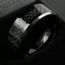 Load image into Gallery viewer, Wedding Band Ring for Men Black Tungsten Carbide Ring Black Carbon Fiber
