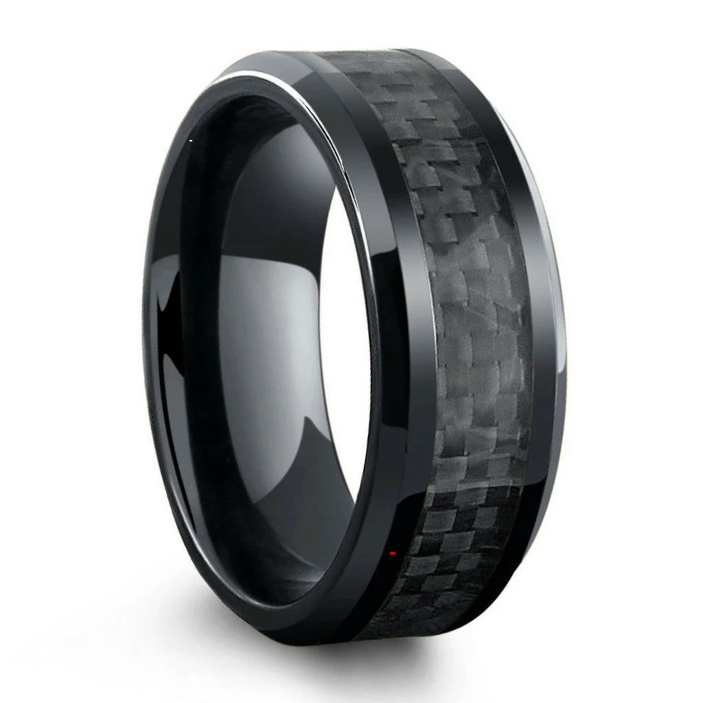 Wedding Band Ring for Men Black Tungsten Carbide Ring Black Carbon Fiber