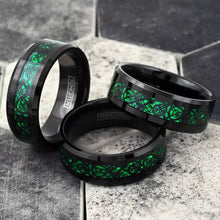 Load image into Gallery viewer, Wedding Band Ring for Men Black Tungsten Carbide Men&#39;s Ring Green Celtic Dragon
