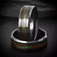 Load image into Gallery viewer, Wedding Band Ring Black Tungsten Carbide Green &amp; Red Flowing Sand Ring for Men
