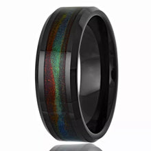 Load image into Gallery viewer, Wedding Band Ring Black Tungsten Carbide Green &amp; Red Flowing Sand Ring for Men
