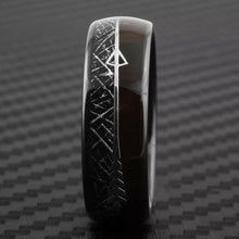 Load image into Gallery viewer, Black Meteorite Wedding Band Ring for Men Tungsten Koa Wood and Arrow
