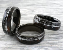 Load image into Gallery viewer, Black Meteorite Wedding Band Ring for Men Tungsten Koa Wood and Arrow
