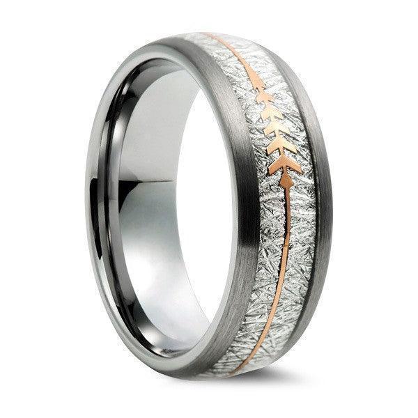 8mm Silver Meteorite Wedding Band with Rose Gold Arrow - Unisex Wedding Rings - Jewelry Store by Erik Rayo