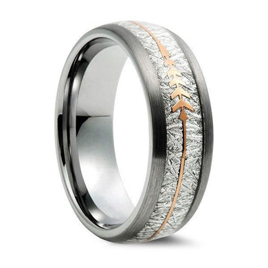 Men's Wedding Band Rings - Silver with Rose Gold Arrow - Wedding Rings for Men and Women