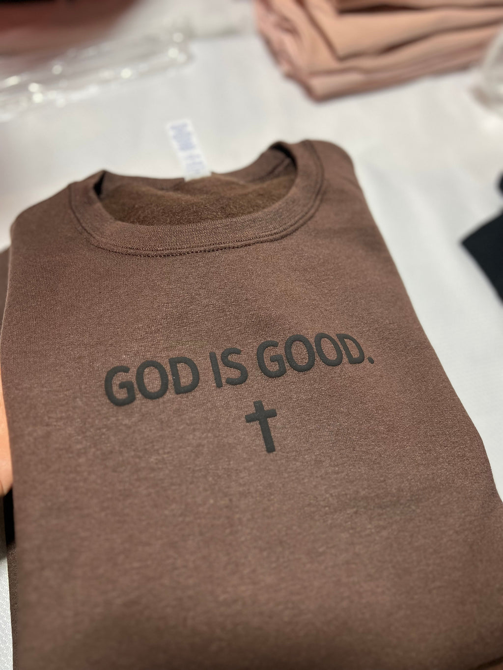 God is good brown sweater