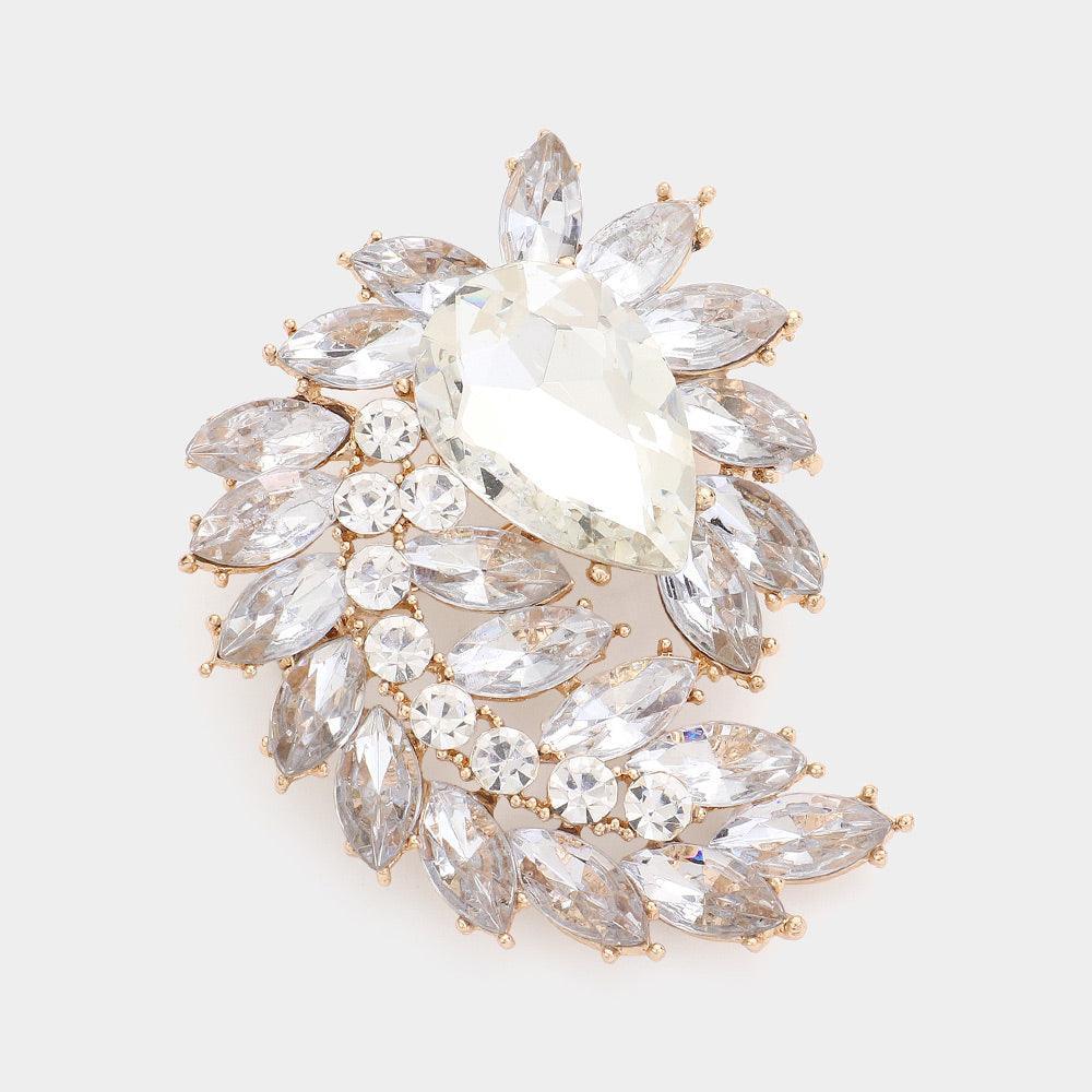 Gold Glass Crystal Marquise Cluster Brooch / Pendant