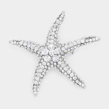Load image into Gallery viewer, Silver Stone Paved Starfish Pin Brooch
