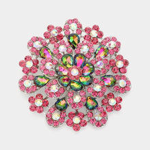Load image into Gallery viewer, Green Oversized Flower Crystal Pave Pin Brooch
