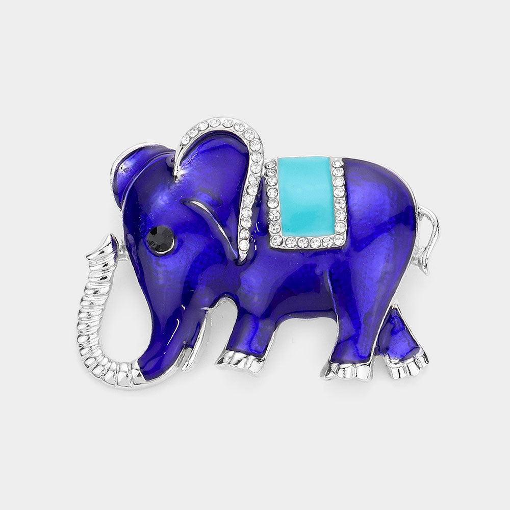 Blue Enamel Elephant Pin Brooch