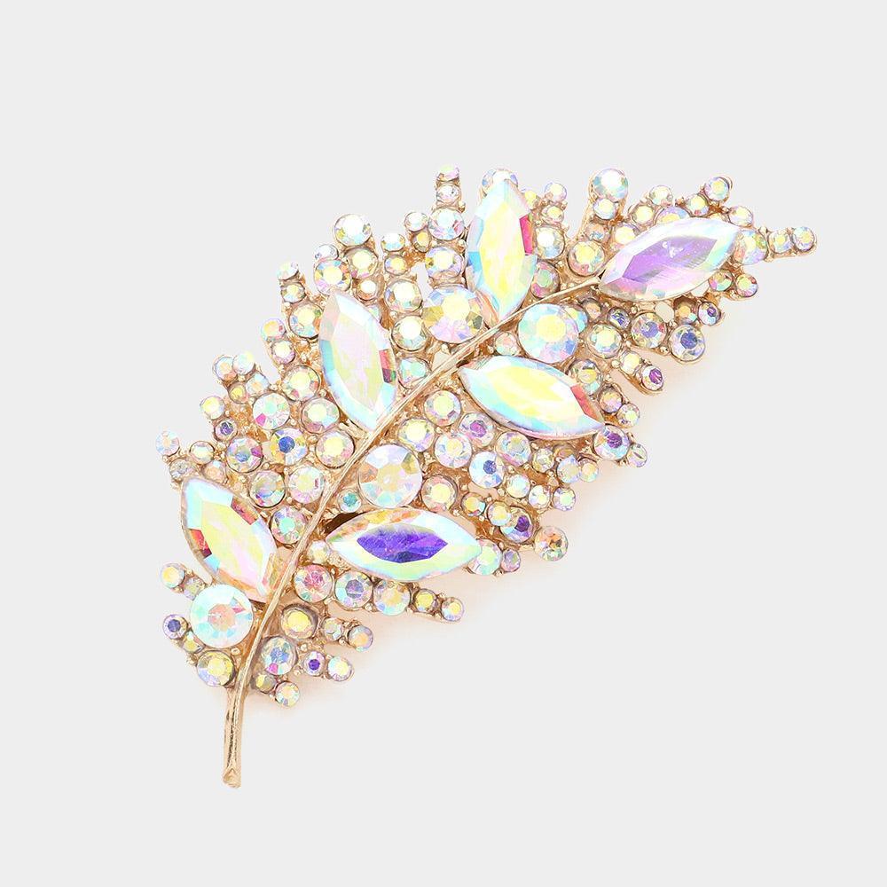 Gold Marquise Stone Accented Leaf Pin Brooch