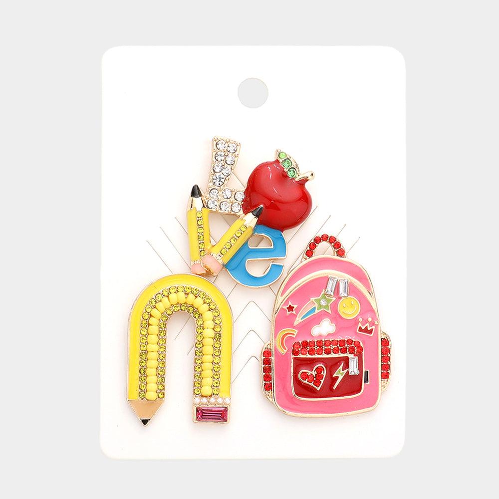 3PCS - Apple Pencil Accented Love Message Backpack Lapel Mini Pin Brooches - Jewelry Store by Erik Rayo