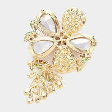 Load image into Gallery viewer, Blue Pearl Embellished Teardrop Stone Accented Flower Leaf Pin Brooch
