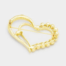 Load image into Gallery viewer, Gold Stone Trimmed Heart Pin Brooch
