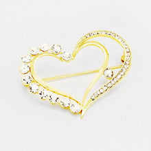 Load image into Gallery viewer, Gold Stone Trimmed Heart Pin Brooch
