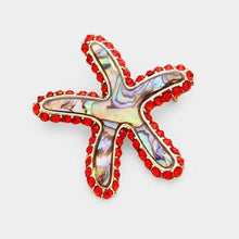 Load image into Gallery viewer, Red Stone Trim Abalone Starfish Pin Brooch
