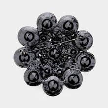 Load image into Gallery viewer, Black Round Crystal Flower Pin Brooch
